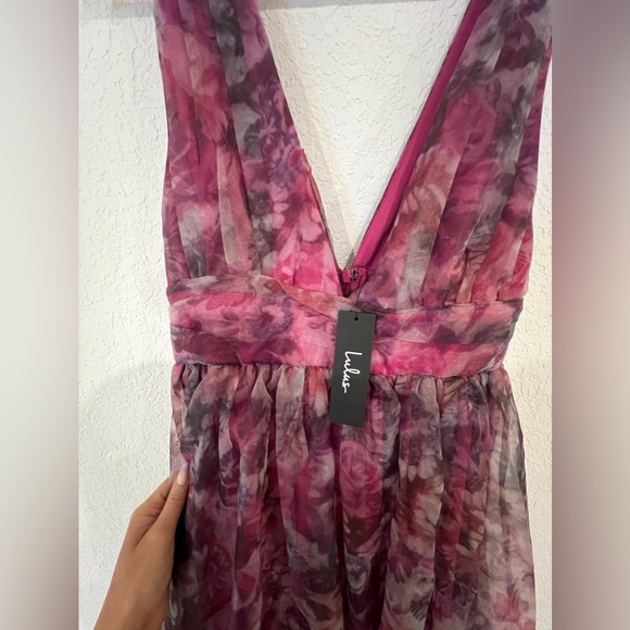 Lulus - Garden Romance Magenta Floral Print Organza Maxi Dress - Picture 6 of 8